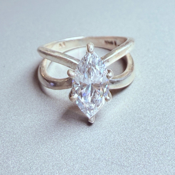 Sterling Silver Marquise Solitaire Diamonique Cubic Zirconia Engagement Ring